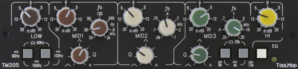 Stereo Mastering Equalizer with 20 dB Control Range, horizontal Version
