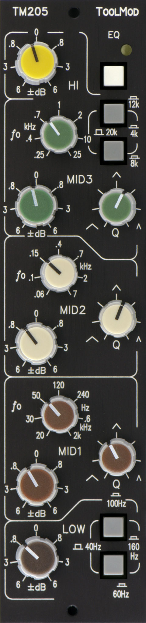 Stereo Mastering Equalizer with 6 dB Control Range, vertical Version
