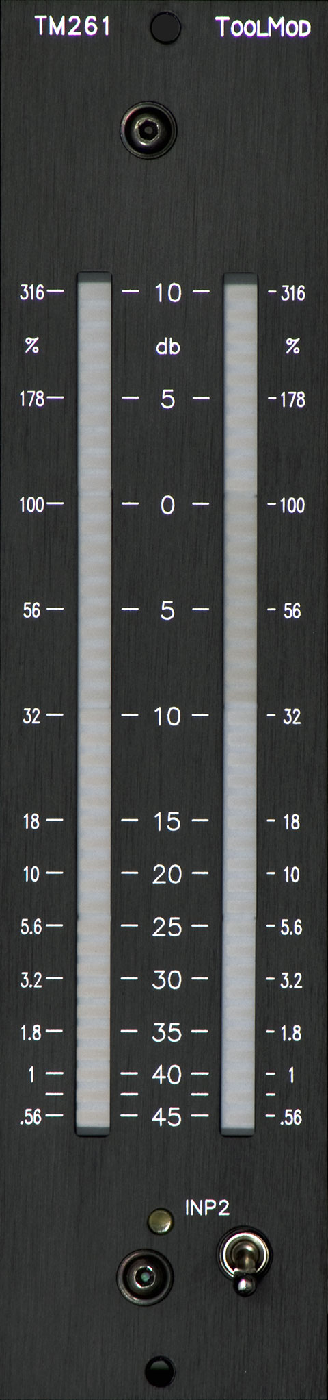 Stereo Peakmeter with +5 to -40 dB Range, vertical Version